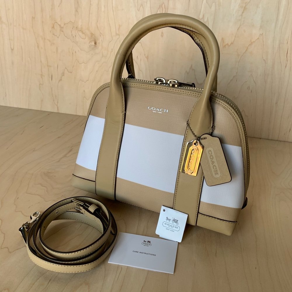 COACH TAN BLEECKER STRIPED MINI PRESTON SATCHEL - Picture 3 of 16